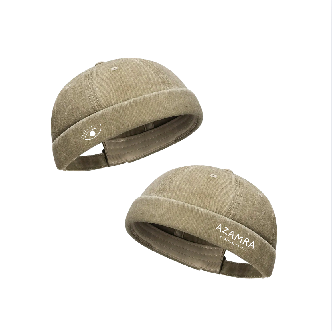 Docker Azamra beige effet vintage – logos œil et Azamra visibles, coton léger