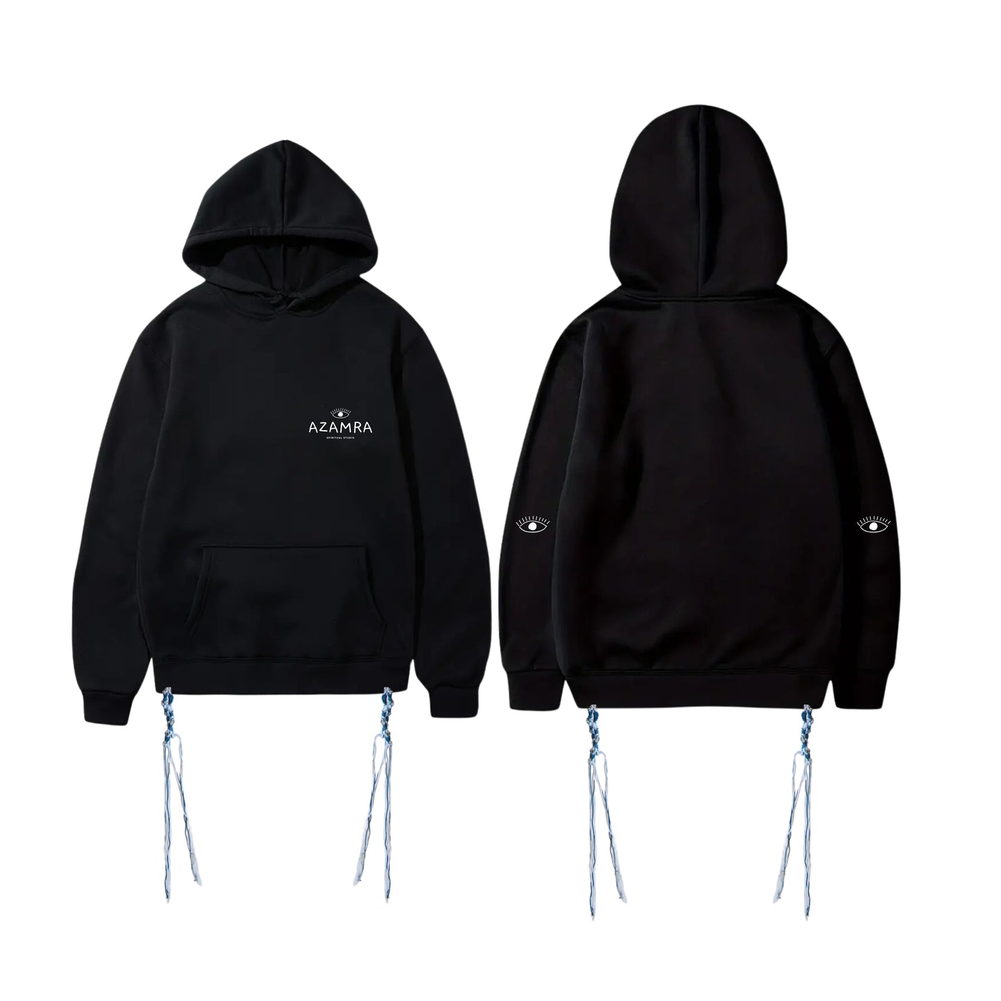 Sweat Tsitsit noir Azamra avec logo oeil blanc, capuche, zip casher