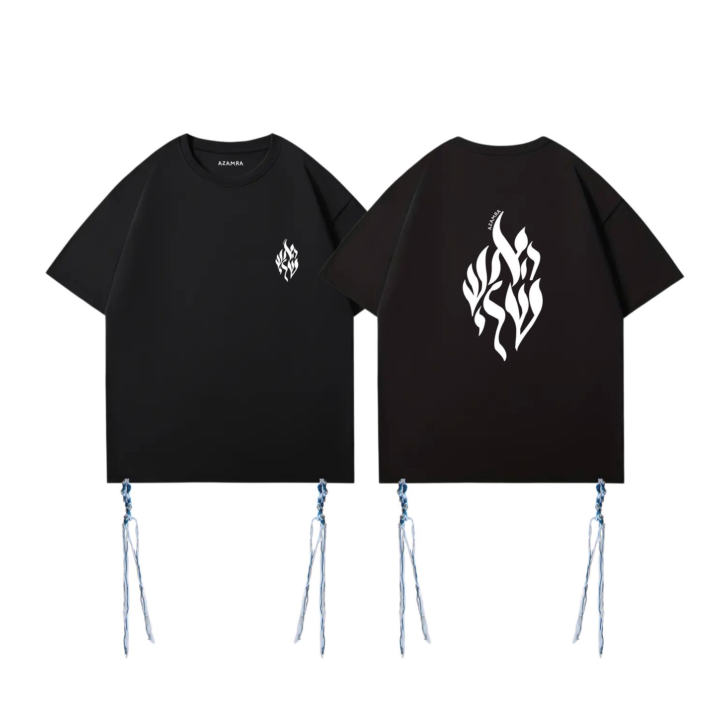 T-shirt Tsitsit noir Aesh Sheli avec logo Breslev, coupe oversize, conforme à la halakha, modèle Azamra