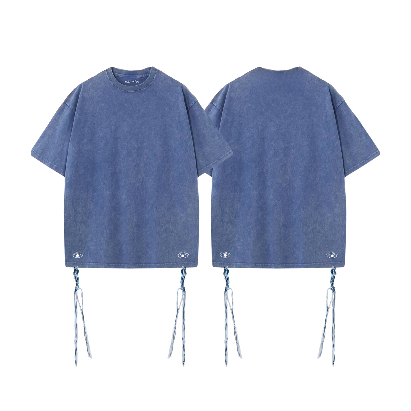 T-shirt Arba Enayim bleu délavé avec tsitsit 100 % laine et logos œil