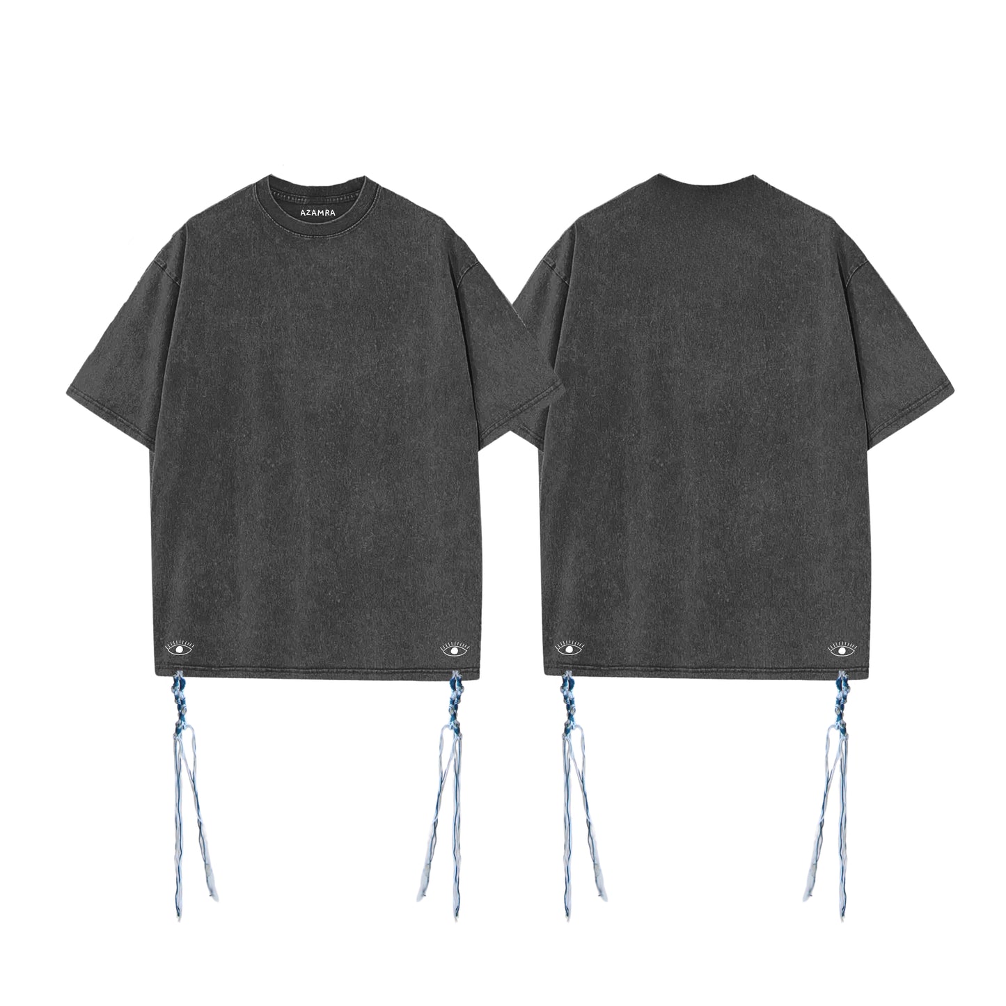 T-shirt Tsitsit Arba Enayim gris délavé casher oversize avec logos œil discrets sur les coins