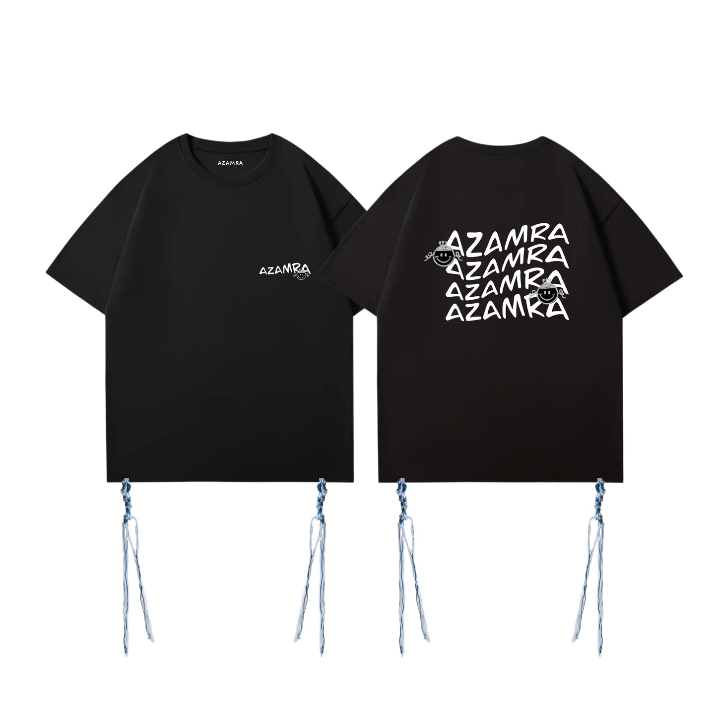 T-shirt tsitsit kasher noir avec logo smiley blanc, coupe oversize, talith moderne