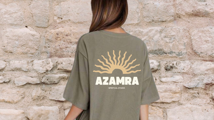 Robe t-shirt kaki tsniout oversize avec grand logo soleil bohème dans le dos