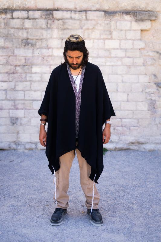 Poncho tsitsit bohème noir
