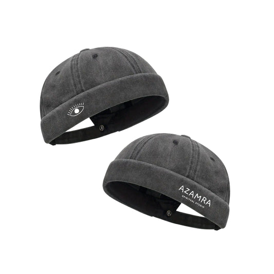 Docker Azamra gris délavé – broderie œil et Azamra, porté en kippa ou couvre-chef, chapeau