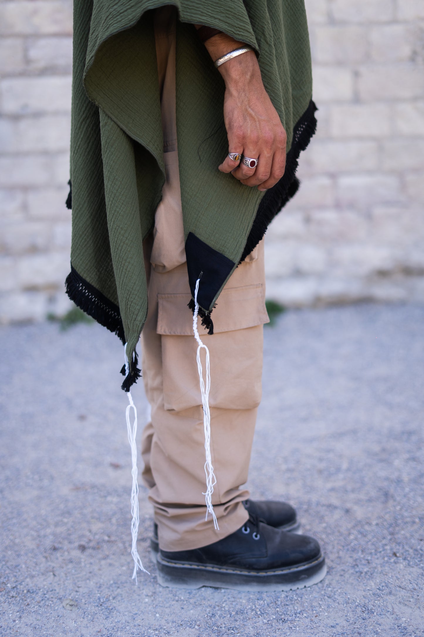 poncho tsitsit boheme kaki