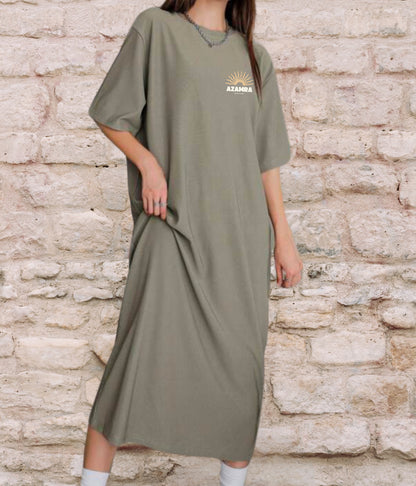 Robe Shemesh kaki, t-shirt tsniout avec logo soleil poitrine côté cœur