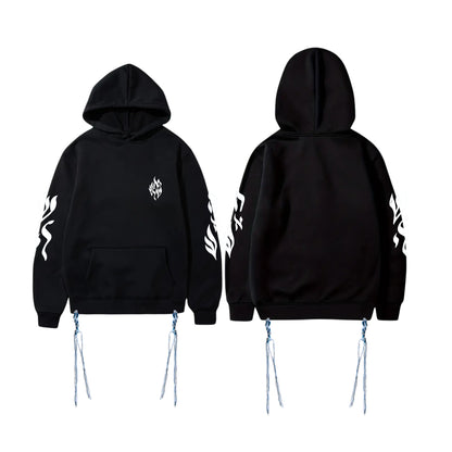 Sweat Tsitsit Aesh Sheli noir avec flamme blanche côté cœur, capuche et zips halakhiques