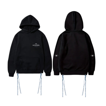 Sweat Tsitsit noir Azamra avec logo oeil blanc, capuche, zip casher