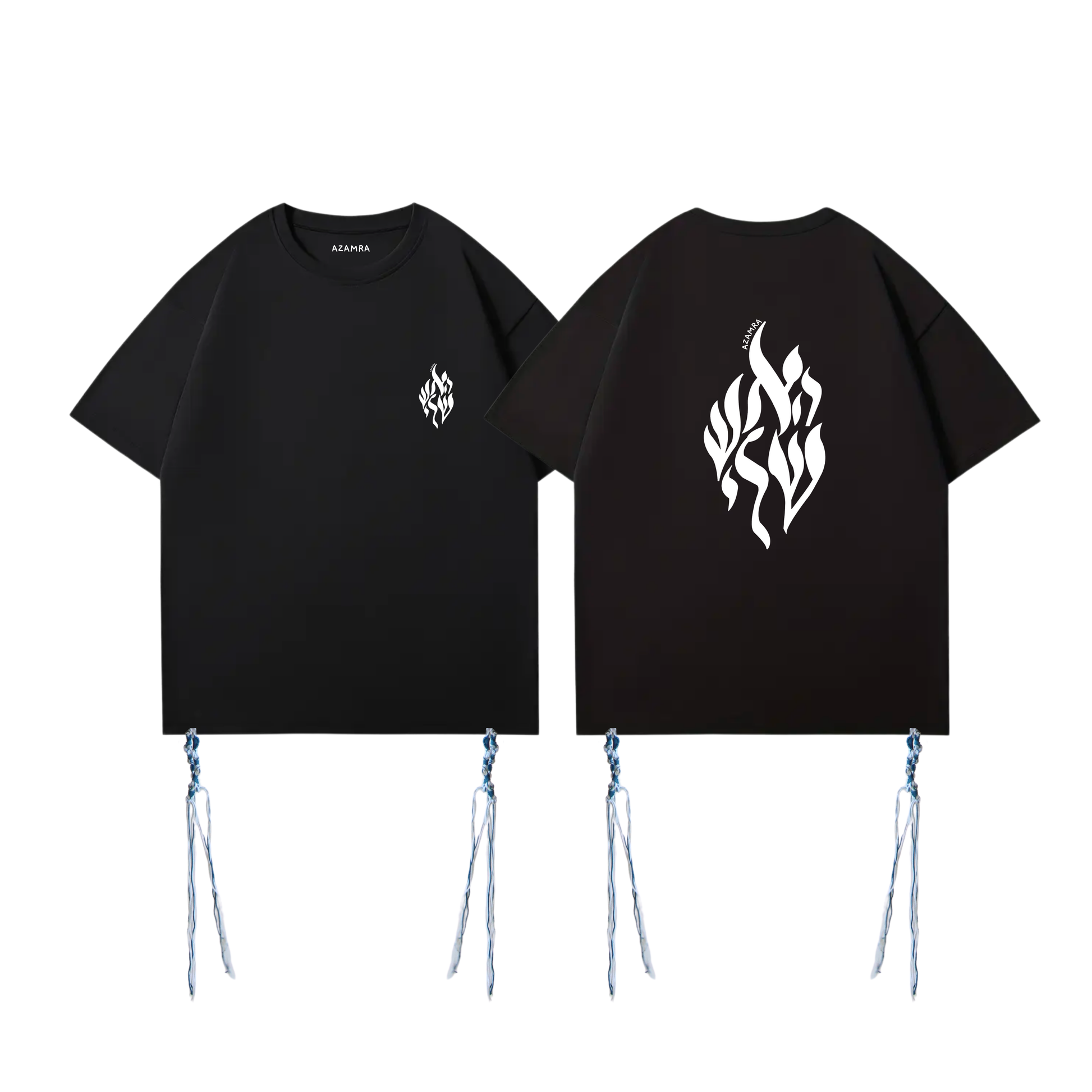 T-shirt Tsitsit noir Aesh Sheli avec logo Breslev, coupe oversize, conforme à la halakha, modèle Azamra