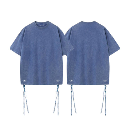 T-shirt Arba Enayim bleu délavé avec tsitsit 100 % laine et logos œil