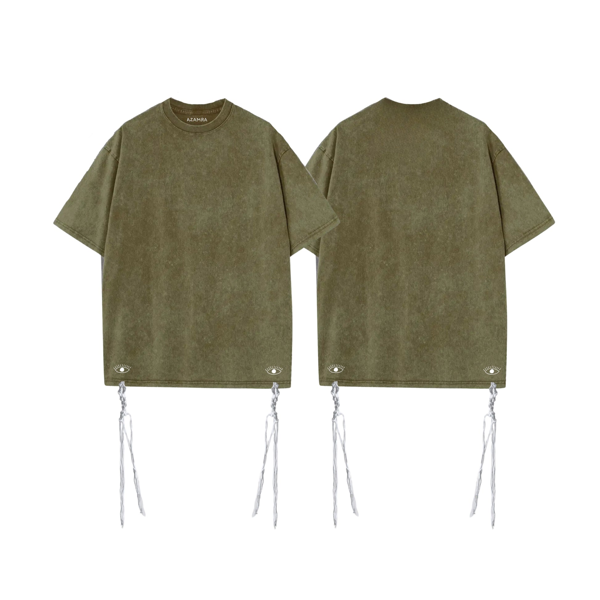 T-shirt Tsitsit Arba Enayim kaki délavé avec tsitsit laine et logos œil discrets