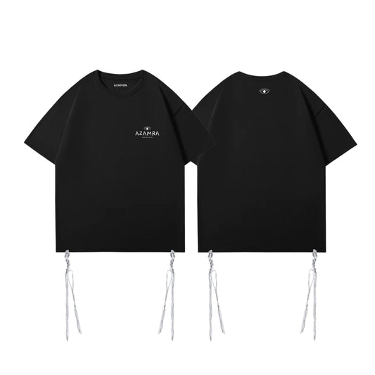 T-shirt Tsitsit Signature noir oversize à fermetures éclair latérales avec logo Azamra œil imprimé