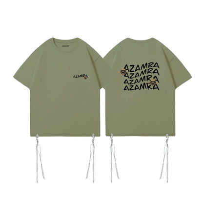 T-shirt talith tsitsit kaki avec logo discret smiley noir, style oversize et conforme à la halakha